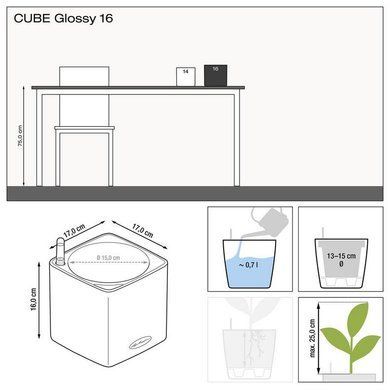 Кашпо з автополивом CUBE Glossy 16 білий блискучий Lechuza 13520