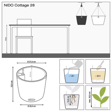 Подвесной умный вазон NIDO Cottage 28, черный графитовый Lechuza 15203