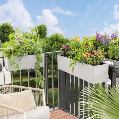 Балконное кашпо с автополивом Balconera Stone 40 графитово-чёрное Lechuza 15426