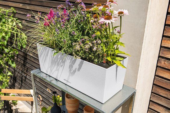 Балконное кашпо с автополивом Balconera Stone 50 кварцевый белый Lechuza 15657