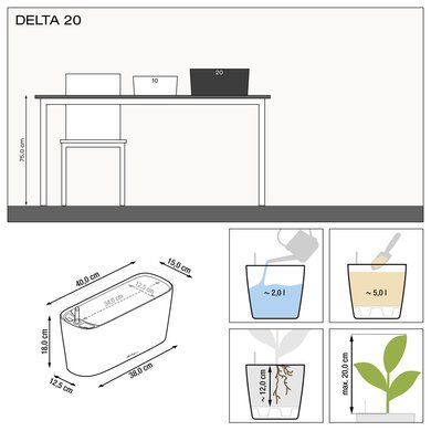 Кашпо с автополивом Delta Premium 20 белый глянцевый Lechuza 15560