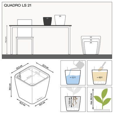 Кашпо с автополивом QUADRO LS 21 антрацит металлик Lechuza 16123